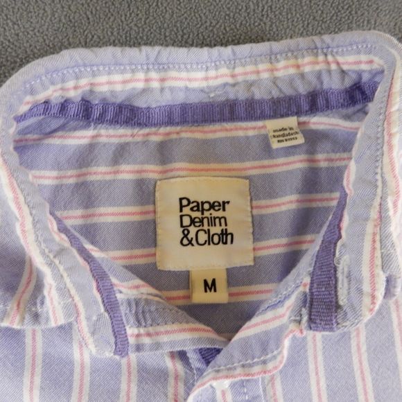 Paper Denim Cloth Womens Shirt Medium Blue Stripe Pockets Cotton Roll Tab Sleeve - Picture 2 of 8